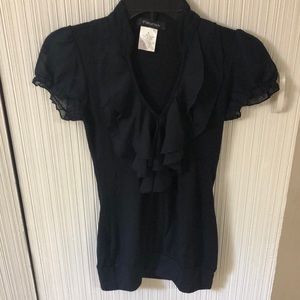 NWOT Fleurish Navy Ruffled Top Sheer Sleeves